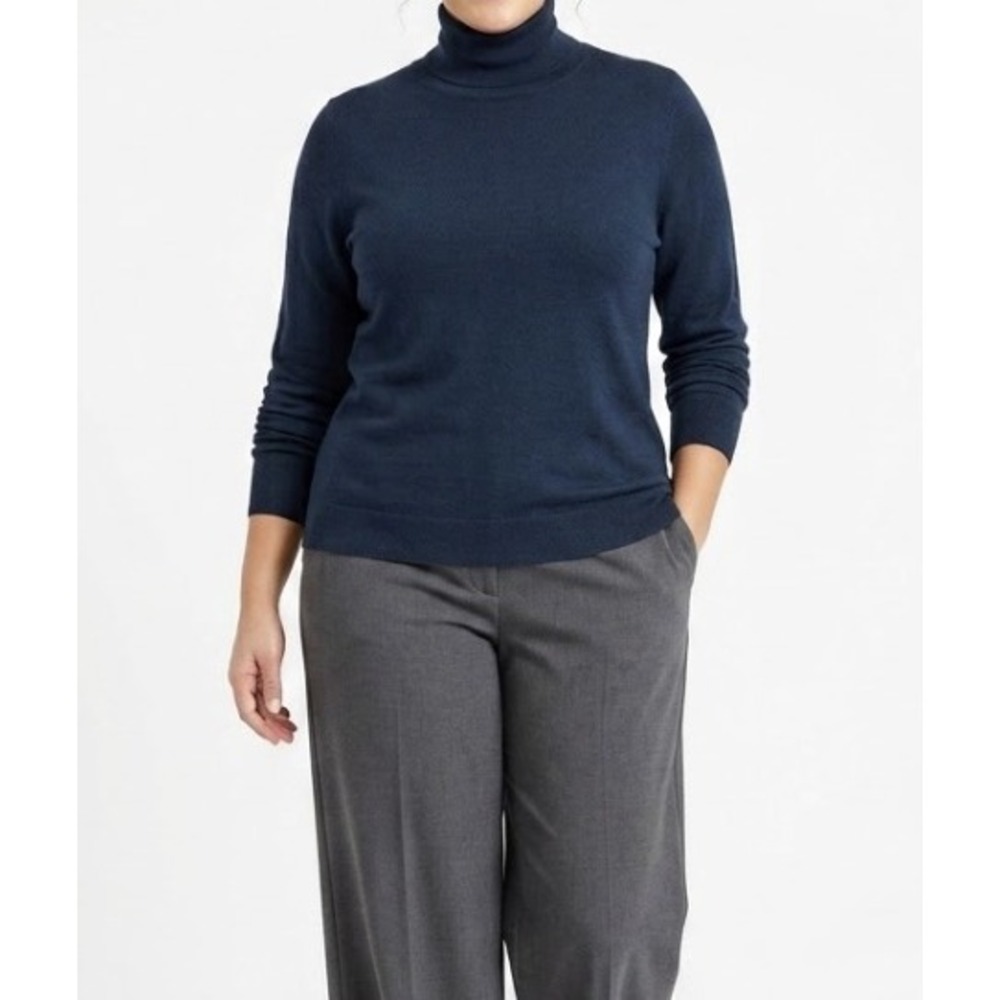 New Ann Taylor Turtleneck Sweater XL Blue 100% Merino Wool Long Sleeve Classic